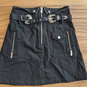 THE KOOPLES Jeans Women's Black Denim Western Buckle Belted Mini Skirt